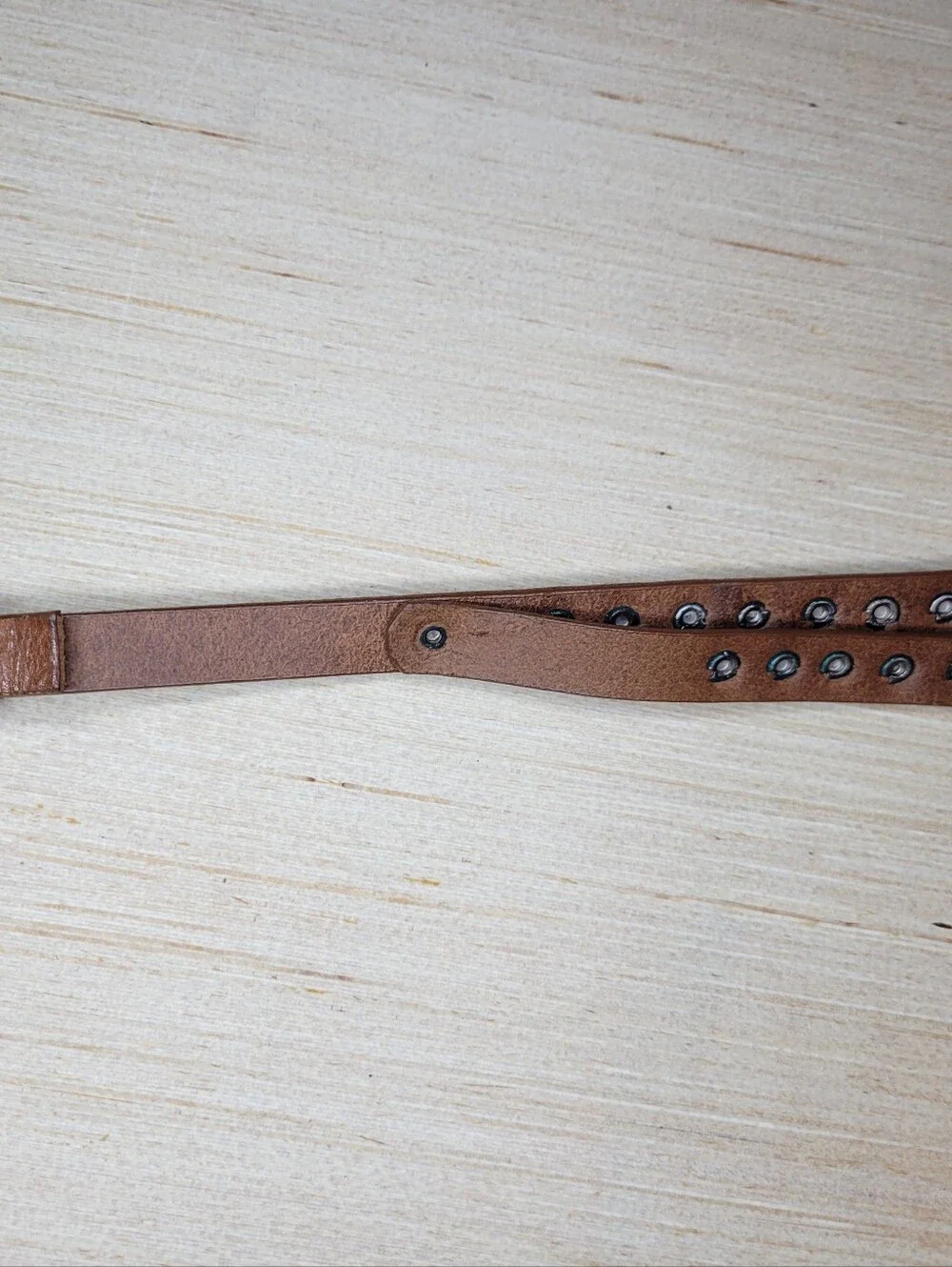 Cobalt Brown Italian Leather Double Layer Skinny Metal Studded Belt M/L